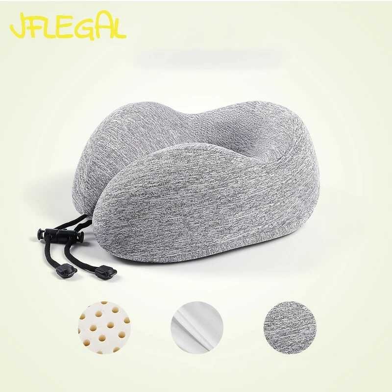 JFLEGAL Natural Latex Neck Pillow Travel for Airplane Ushaped Pillow