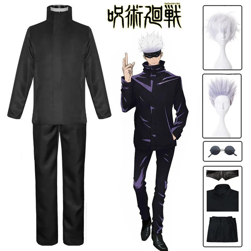 Anime Jujutsu Kaisen Gojo Satoru Cosplay Costume Eye Patch Wigs Glasses 