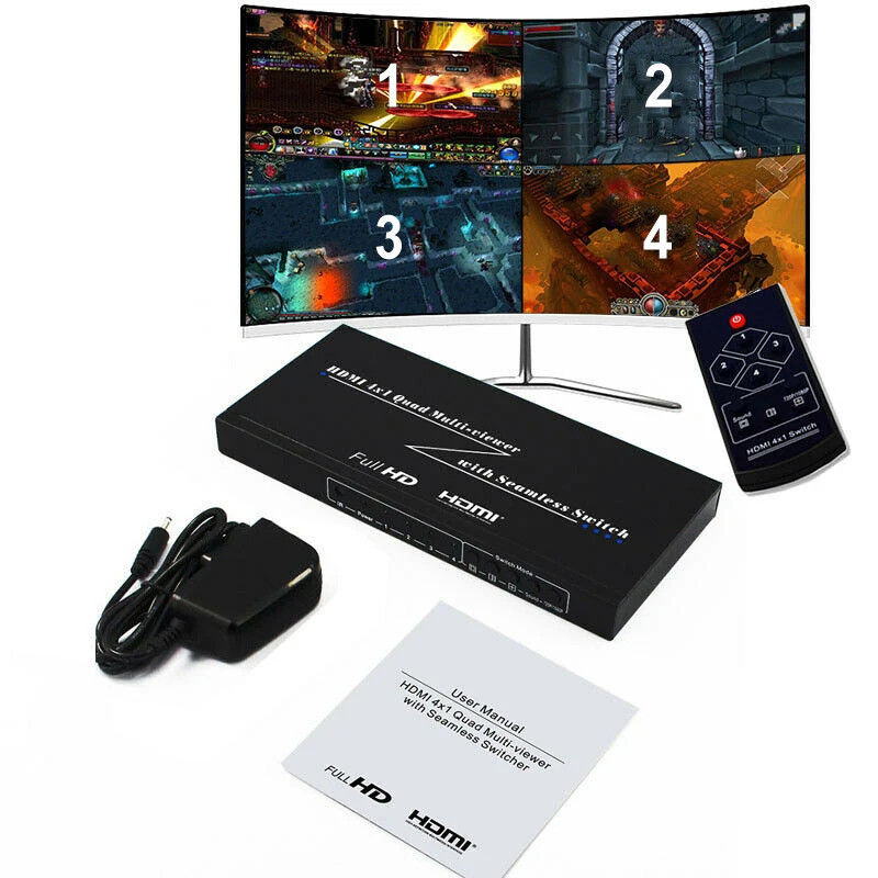 4x1 HDMI Quad Multi-Viewer 1080P Multiviewer Seamless Switcher 4 in 1 ...