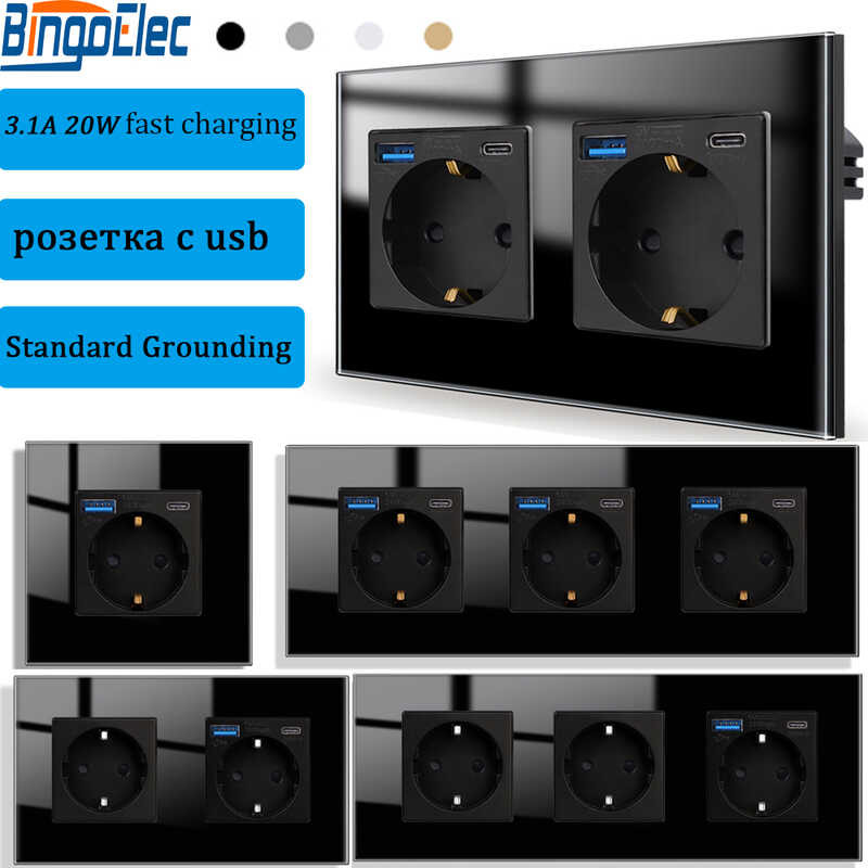 Bingoelec Wall Power Socket Touch Light Switch With USB 20W Type C Fast ...
