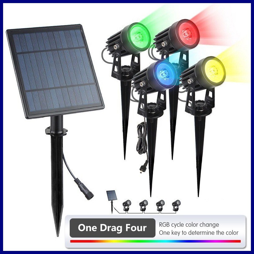 LED Solar Powered Spotlight Warm White RGB Lights Solar Panel ...