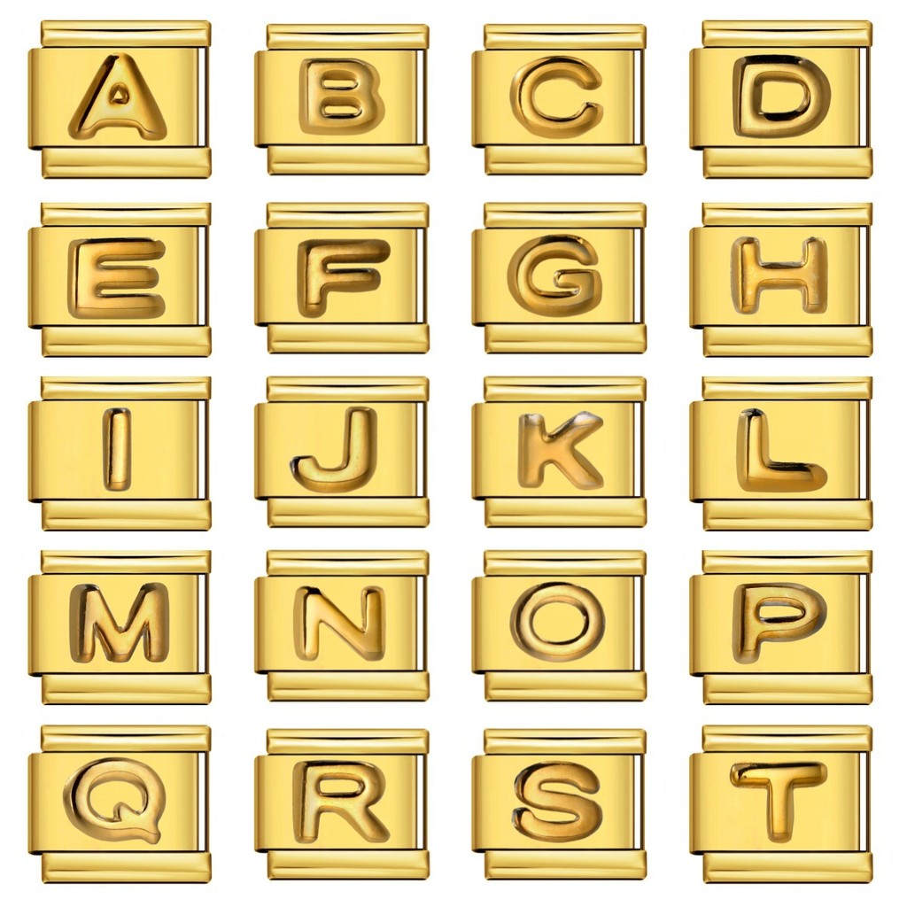 Gold Color Convex Lettering Series Italian Modular Bracelet Titanium ...