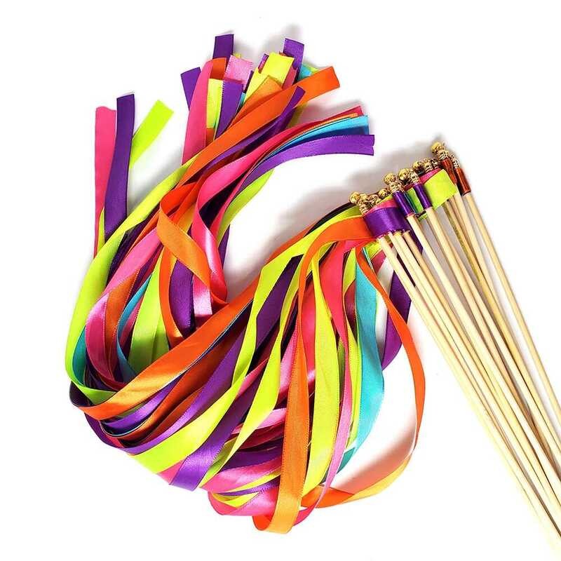 LY 50/20Pcs/Lot Colourful Wedding Ribbon Wands Stick With Bells Wedding ...