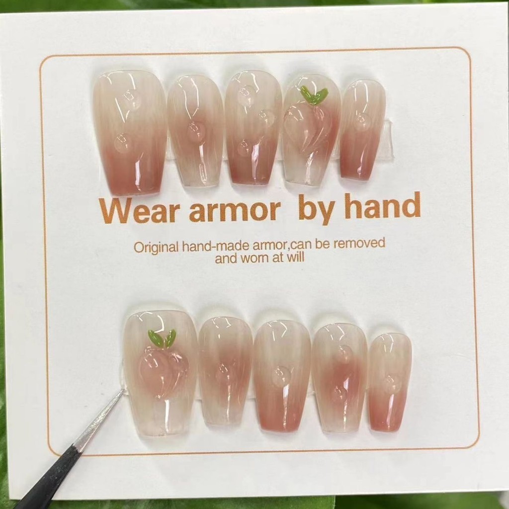 Charming Peach Gradient White French Style Nail Tips Handmade Wearable