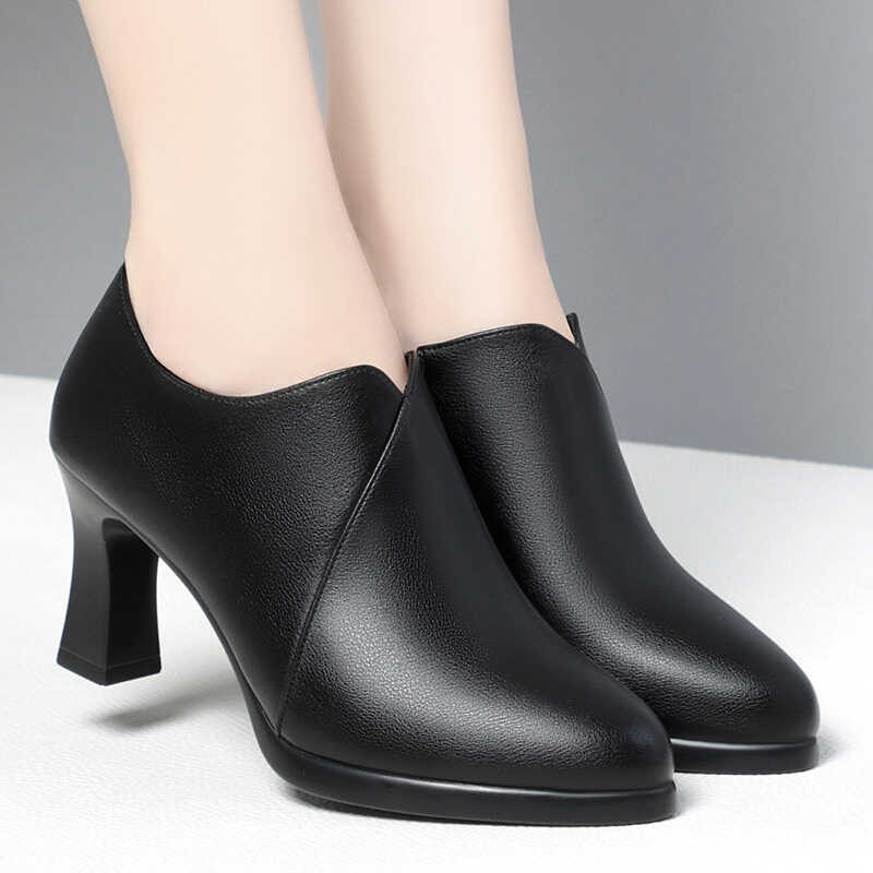 5.5 cm Comfortable Deep Mouth Soft Leather Shoes Women's Pumps 2024 ...