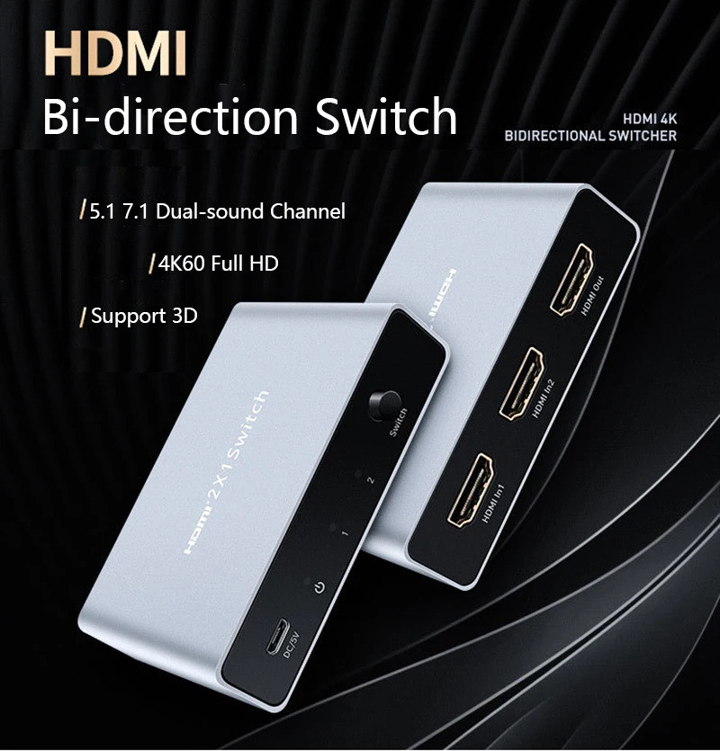 4K Switch Display Adapter Video Converter 1x2 HDMI Splitter 2x1 Bi ...