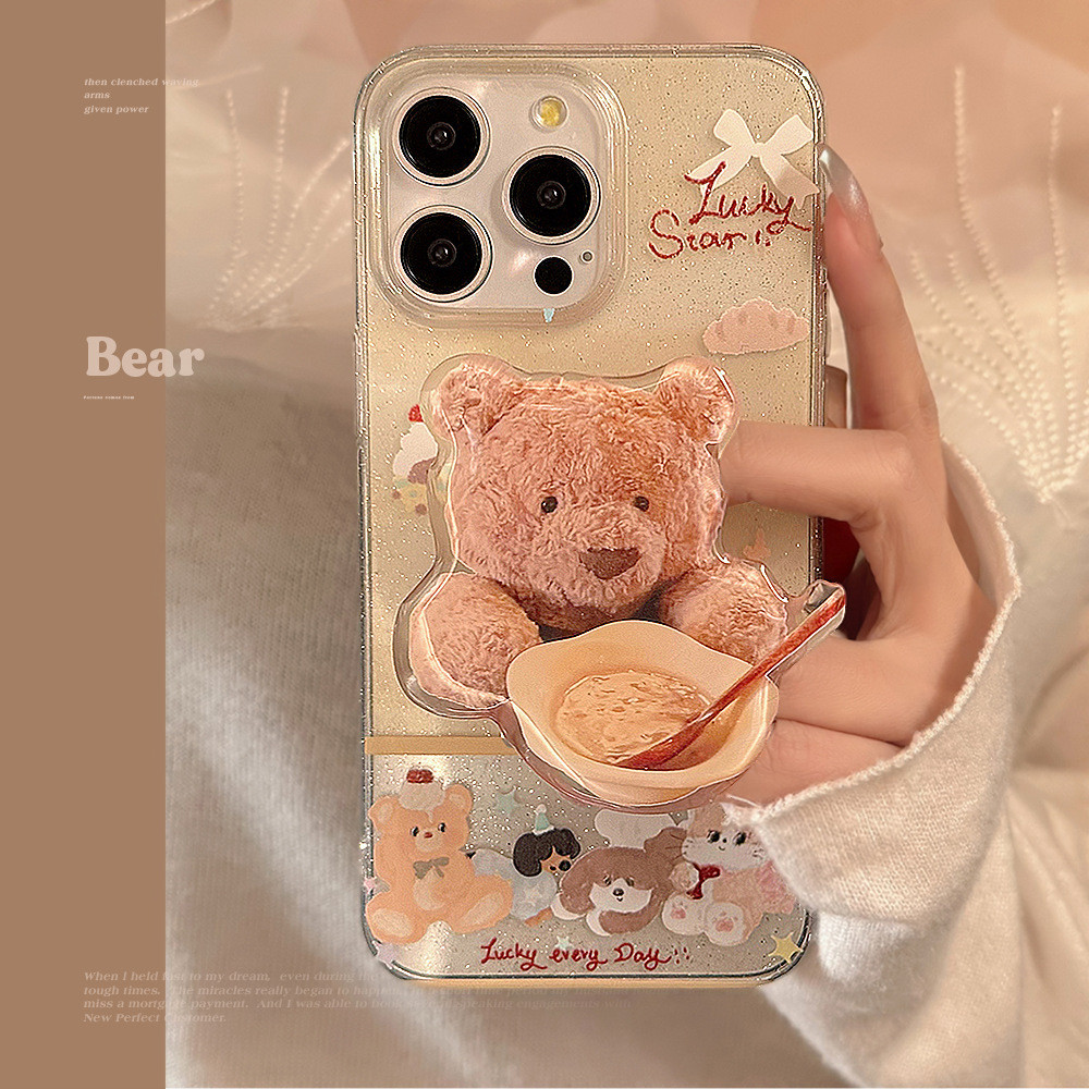 Sparkly Instagram doll Cute Bear stand fall-proof phone case tpu silicone  for apple iphone 11 12 13 14 15 pro max plus