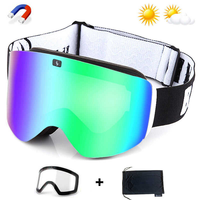 Magnetic Lens Ski Goggles Double Layer Polarized Lens Skiing Anti fog ...