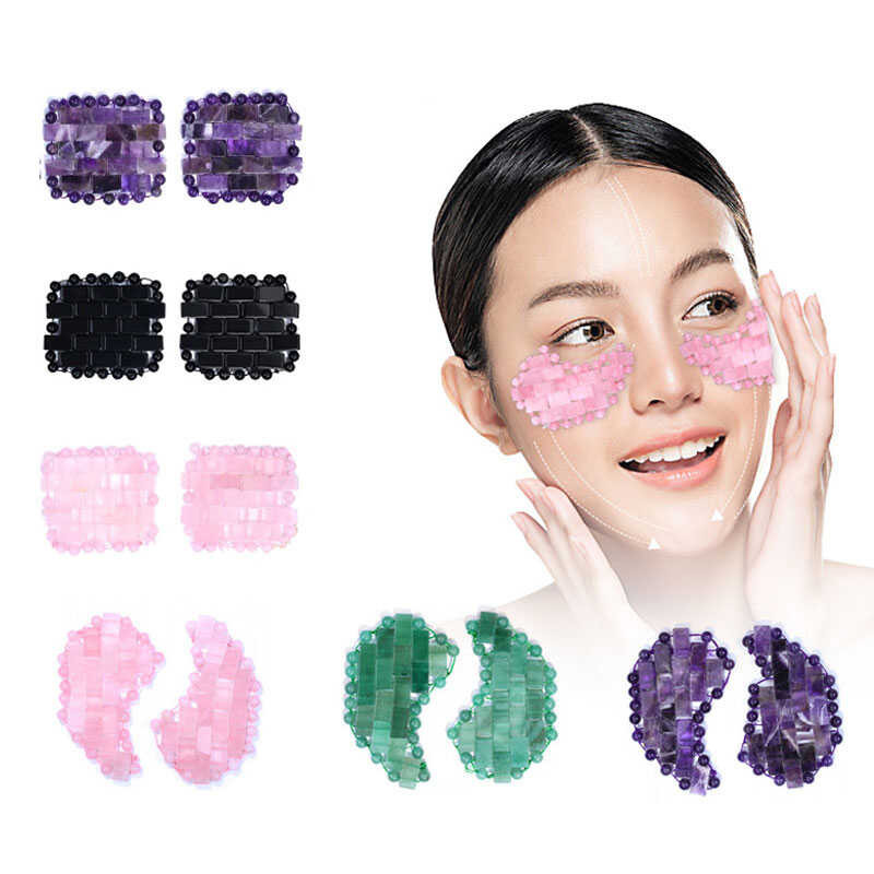 Natural Jade Stone Mini Crystal Eye Mask Patch Rose Quartz Black
