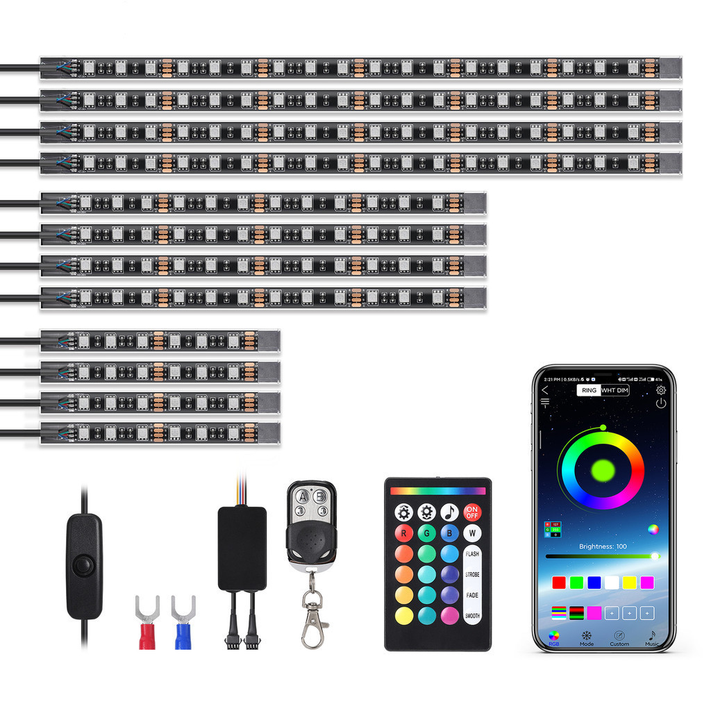 8/10/12/16Pcs Motorcycle RGB LED Kit Underglow Lights APP Remote ...