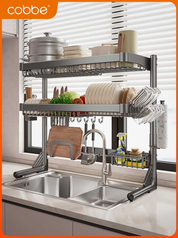Steel Kitchen Stainless Sink Storage Rack, Multifunctional Bowl And ...