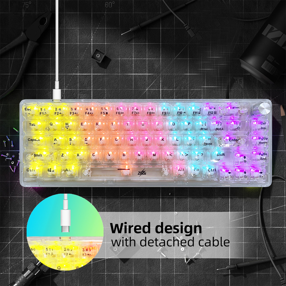 Zeus 60% Wired Transparent Mechanical Keyboard W/ Transparent Keycaps ...