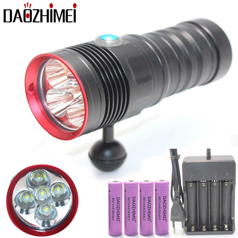 6000LM 5*XM-L2 LED Scuba Flashlight 3-Mode Diving Video Photography ...