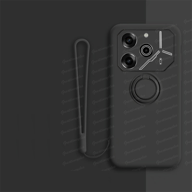 Tecno Pova 5G Li7 Pova Pro Li9 Case Soft TPU Black Metal Magnetic  Phone Holder Protective Cover Wrist Straps Silicone Lanyard Anti-lost Sling 