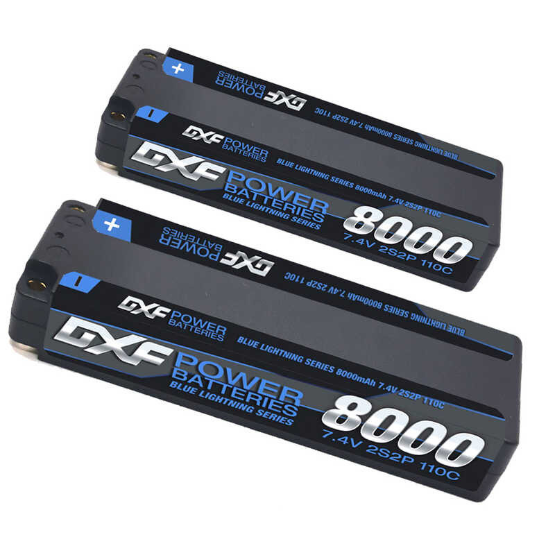 DXF Batterie LiPo 2S 8000mAh 130C 7.4V – Golden NGP – Pour RC 1/10 Et 1/8 – Lot De 2 Avec Connecteur Deans/T 5 Mm – Compatible Exceed, HPI Strada