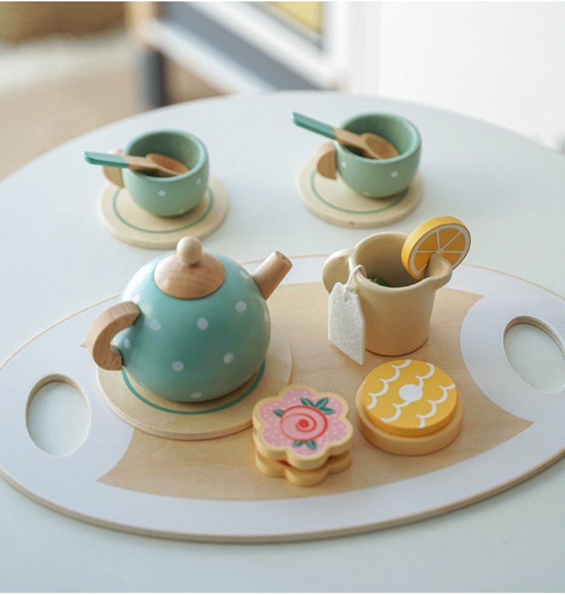 Wooden Afternoon Tea Set Pretend Play for Kids Educational Toys for ...