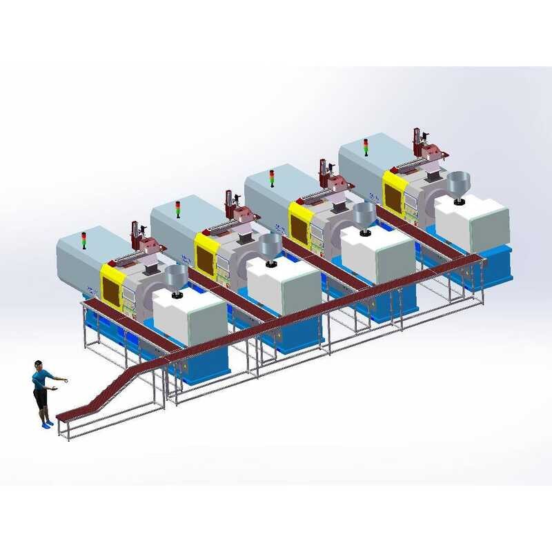 Four injection machines Injection molding machine robotic arm automatic ...