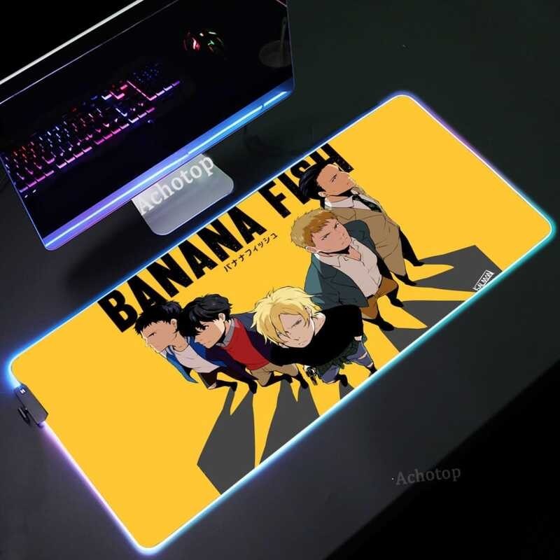 RGB Banana Fish Mouse Pad XXL 90x40 Gaming Accessories Mousepad LED