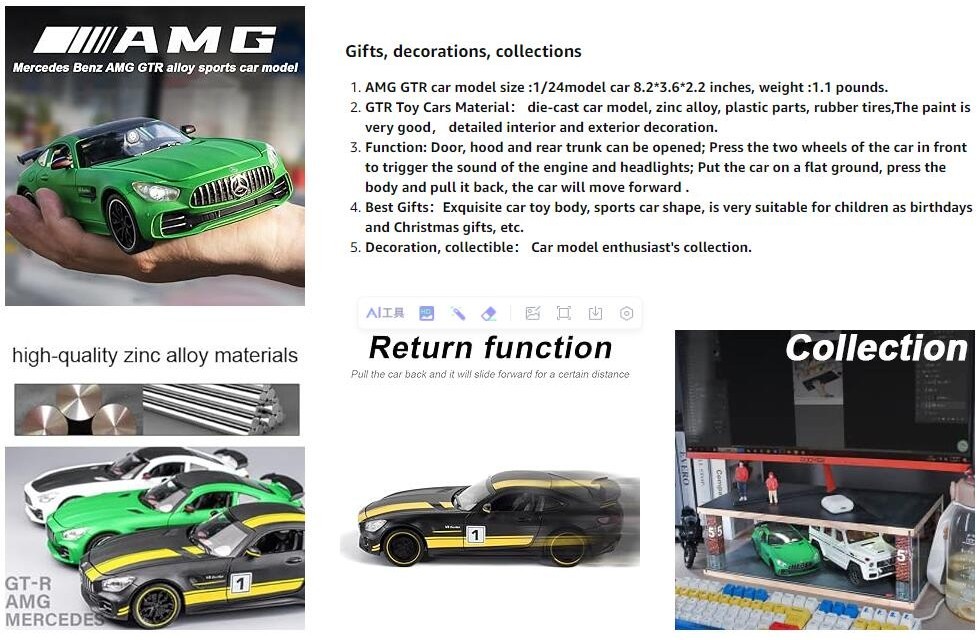 1:24 Scale Mercedez Benz AMG GTR Diecast Model Car Alloy Toy Vehicle ...