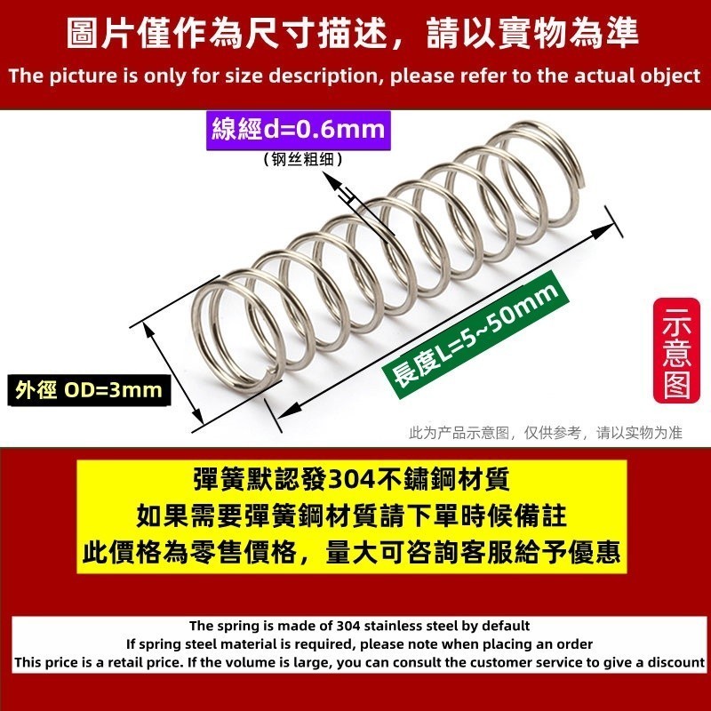 【XJK】Small spring d0.6mm compression spring SUS304 OD3-7mm length 5 ...