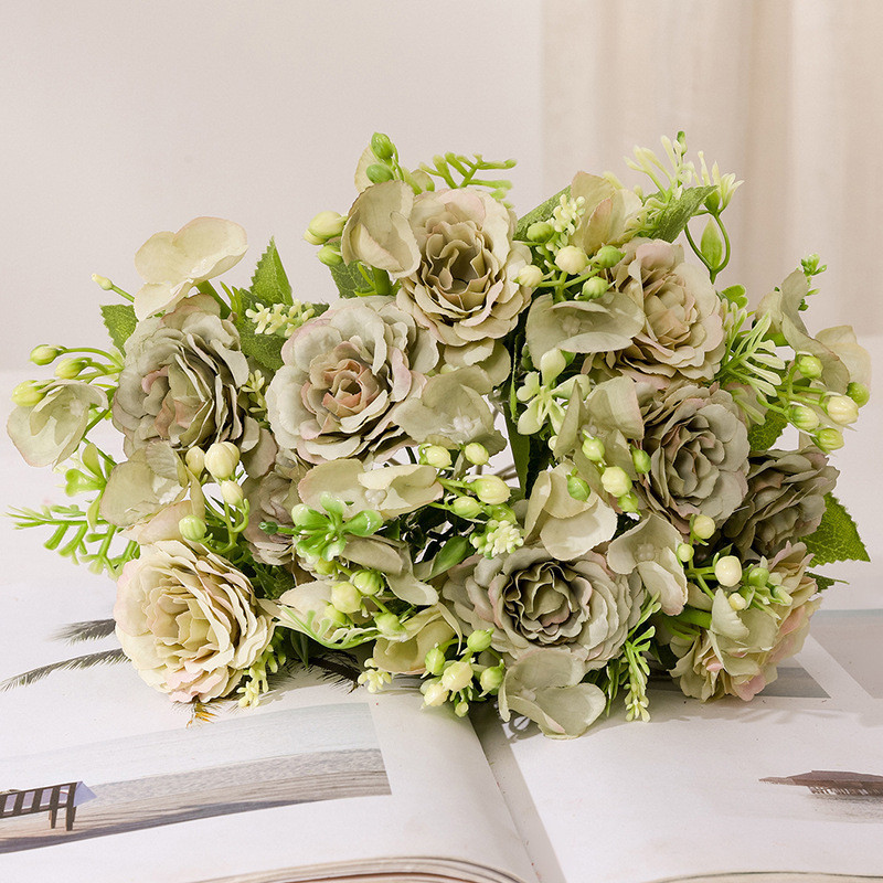 Artificial Flower Silk Rose Bouquet Living Room Garden Decoration ...