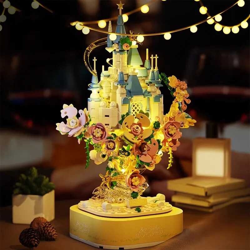 Creative Flower Castle Hanging Garden Music Box With Led Lights Model ...