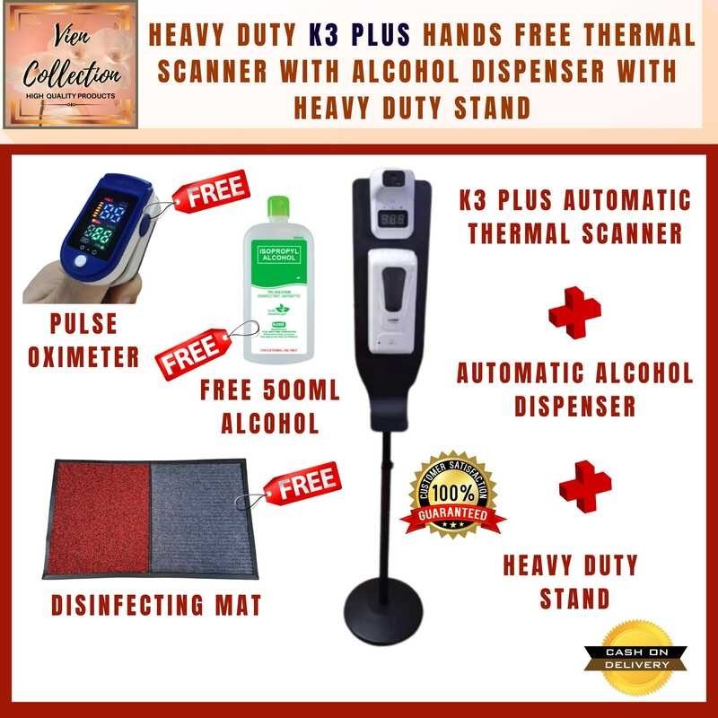Vien Collection. HEAVY DUTY Thermal Scanner Automatic Alcohol Dispenser with Aluminum Stand + K3