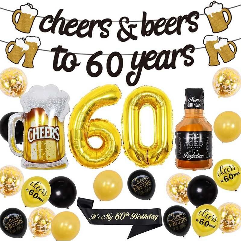 JOYMEMO 60th Birthday Party Decorations Black and Gold, Cheers & Beers ...