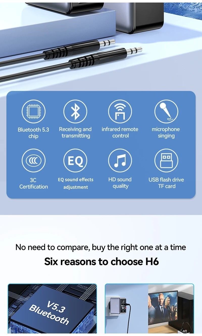 H6 Bluetooth 5.3 Audio 2 in 1 Wireless Transmitter Receiver 3.5MM AUX ...