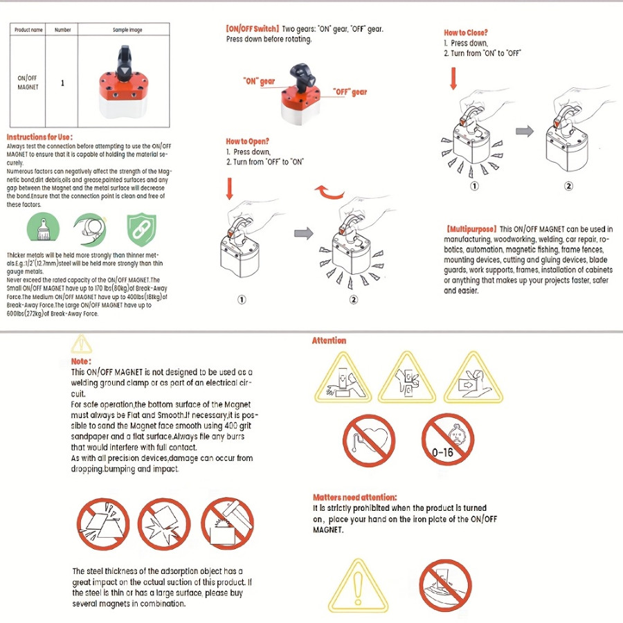 Multipurpose Switch Magnet, 660LBS Pull-Off Force Switchable Magnetic ...
