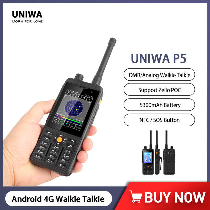 UNIWA P5 DMR/Analog Walkie Talkie Phone Zello POC 5300mAh Smart Android ...