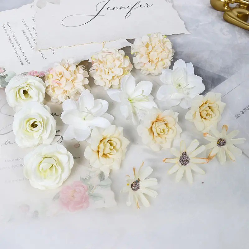 16Pcs Fake Flower Heads for Crafts Mini Silk Flower Heads Faux Rose ...