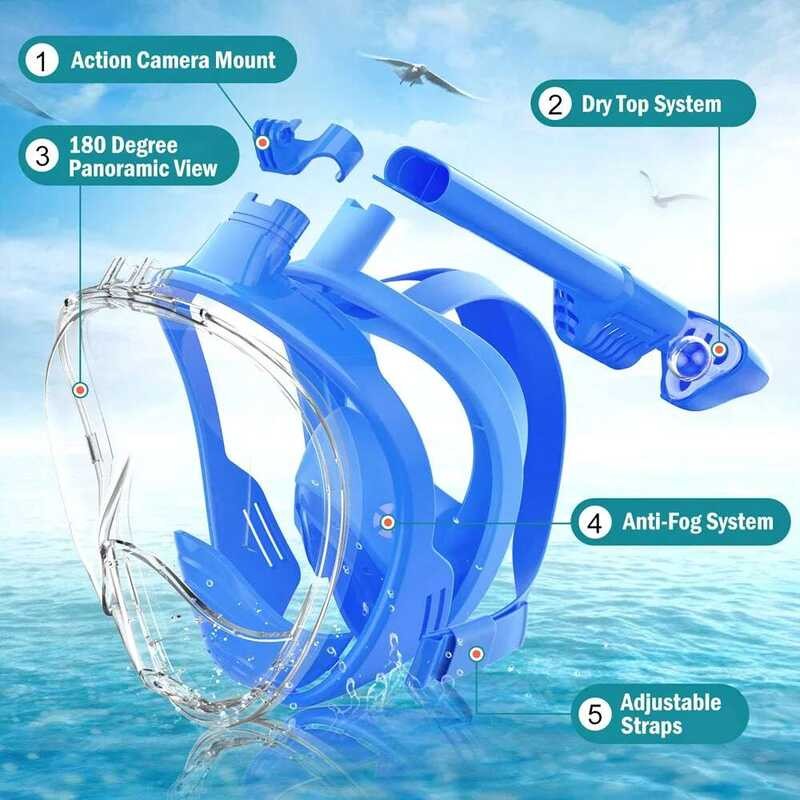 Kids Full Face Snorkel Mask Diving Mask With Detachable Camera Mount ...