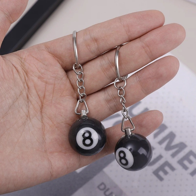 Table Ball Keychain - Black Resin No.8 Billiards - Lucky Number Eight ...
