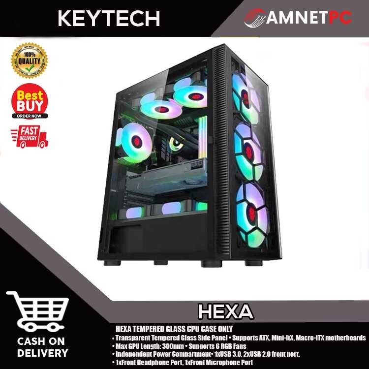 KEYTECH HEXA Mid Tower Gaming Case Tempered Glass, Cheapest