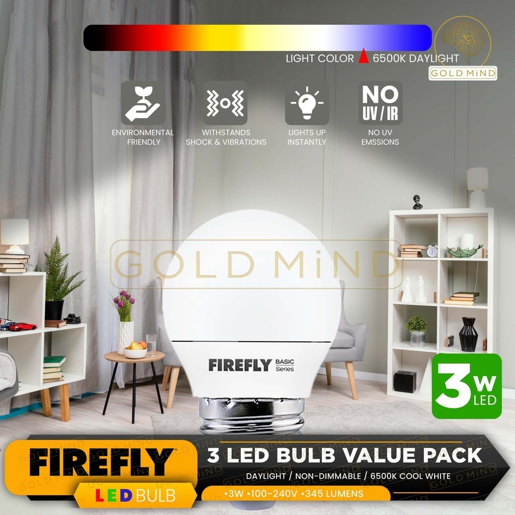 Firefly Basic Series 3 PCS-LED Bulb Value Pack ( DAYLIGHT) Non-Dimmable ...