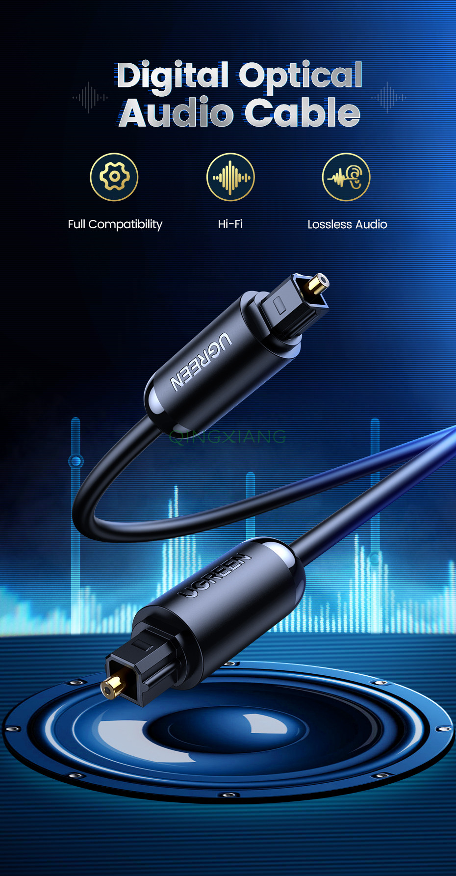 UGREEN Digital Optical Audio Cable Toslink Cable Fiber Optic Male to ...