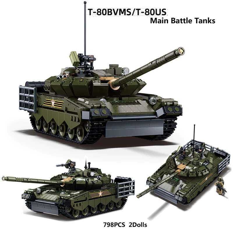 Tt Sluban New Ww2 Tank 2In1 T-80Us T-80Bvms Model Building Blocks Brick ...