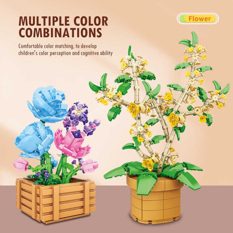 Osmanthus Rose DIY Model Micro Building Blocks Artificial Plant Potted ...