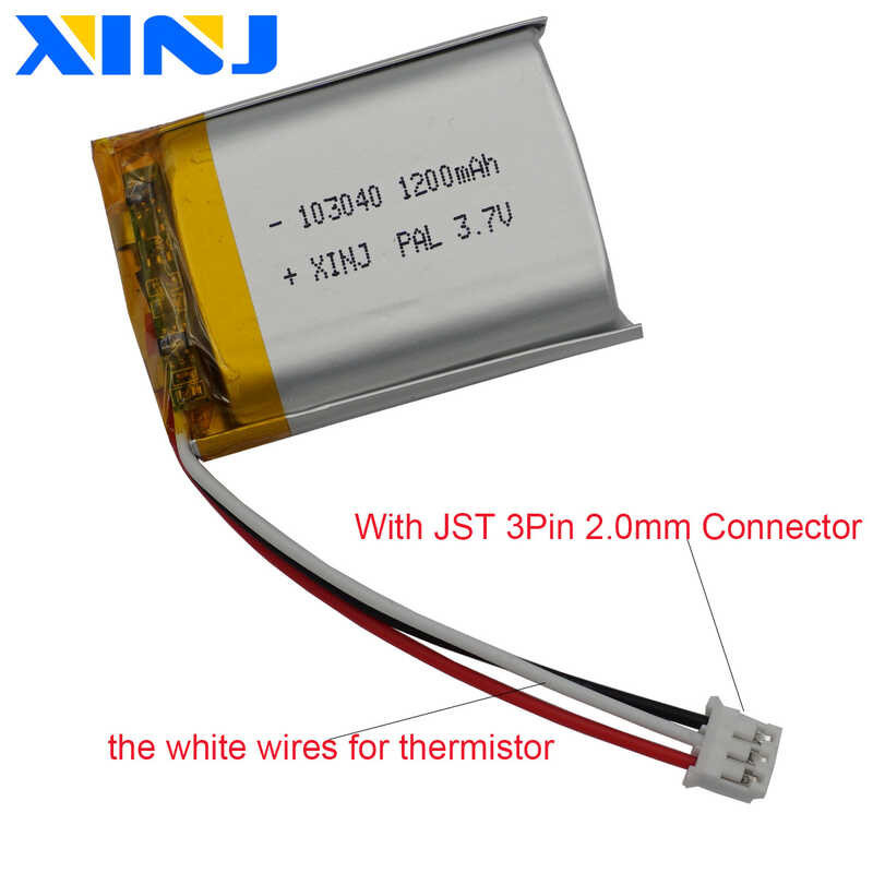 3.7V 1200mAh 4.44Wh 103040 JST 3Pin 2.0mm Plug 3 Wires Thermistor Li ...