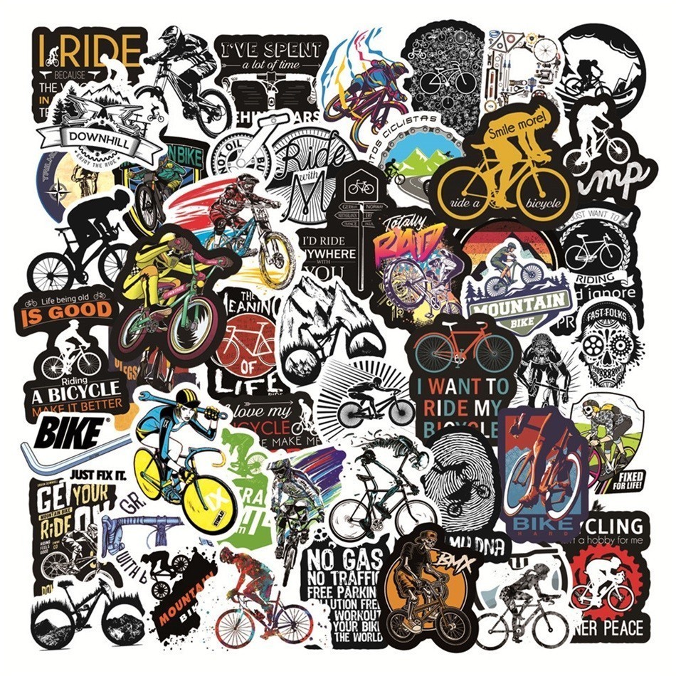 50 Pcs Mountain Bike Stickers Waterproof Outdoor MTB Bicycle Sticker ...