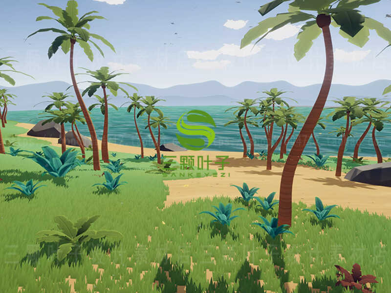 Unity stylized tropical island 3D model, sea water island dock ...