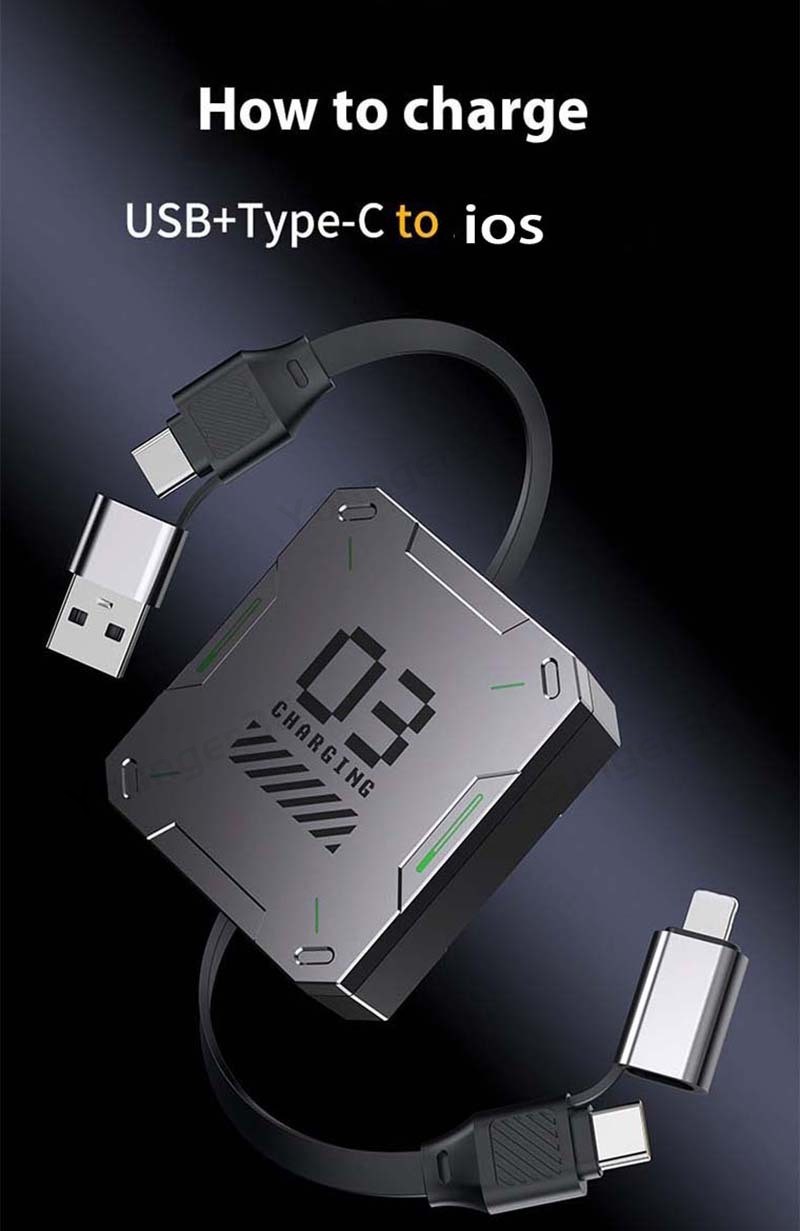 Mech 65W Super Fast Charging Cable,2 In 2 Telescopic Charger Cord,TPE ...