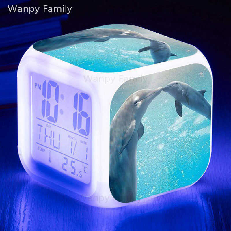 Cute Dolphins LED Alarm Clock Digital LED Clocks Reloj Despertador