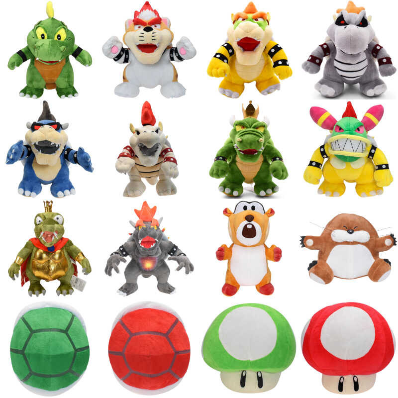 Kawaii Mario Bros Green Bowser Meowser Mushroom Hat Soft Plush Toys ...