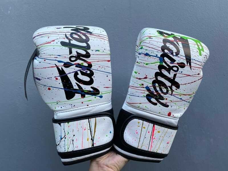 Fairtex BGV14 Microfiber Painter Muay Thai Boxing Gloves White na may