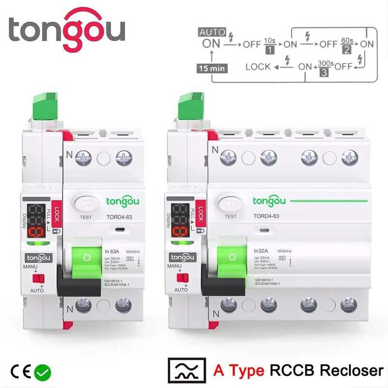 Tt TONGOU 2P 4P Type A RCD RCCB LED Auto Recloser Modular Safety Switch ...