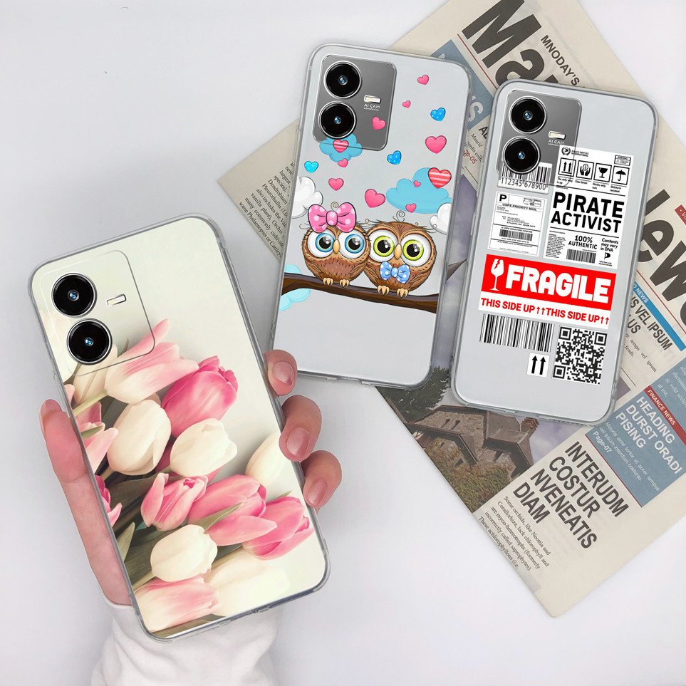 HAOYE Cover per Vivo Y35 4G, Stile di Pittura a Colori Freschi Silicone Morbido Trasparente TPU Bumper Ultra Sottile Antiurto Custodia Case, gatto signore