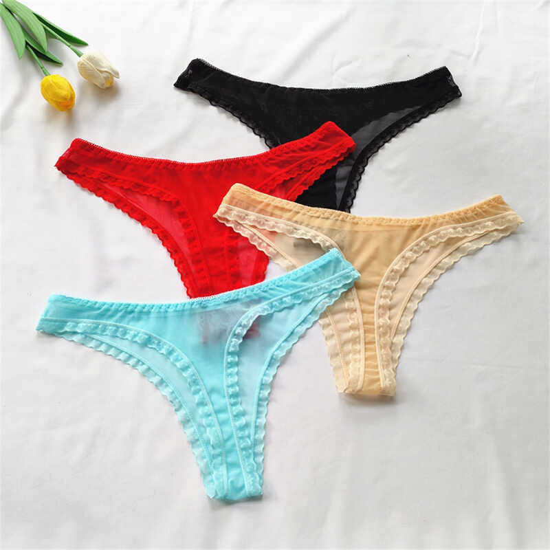 3pcs/set Transparent Thong Panties Sexy Lace G-string Summer Briefs T ...