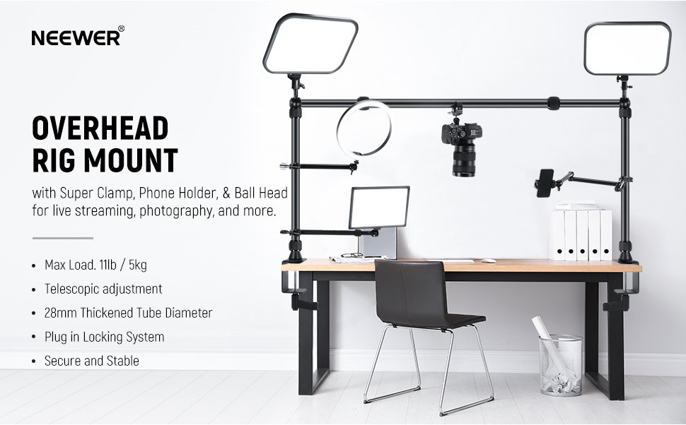NEEWER NK002 Overhead Camera Mount Rig with Desk C Clamp/Super Clamp ...